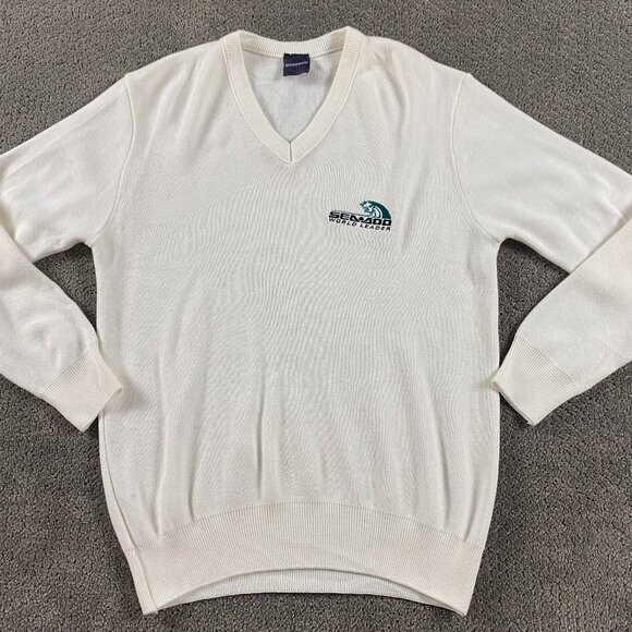 Vintage Seadoo Sea-Doo Bombardier Knit Sweater Mens Medium White Acrylic Jet Ski - Picture 1 of 9